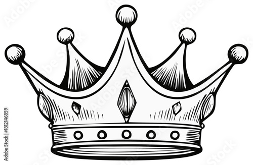 Hand drawn illustration of a royal crown with ornate details and a regal design.