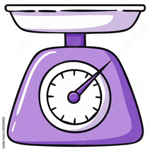 Cartoon illustration of a kitchen scale with a dial, drawing style