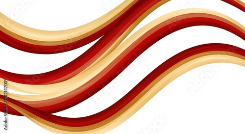 Abstract red and gold flowing ribbons on white background banner
