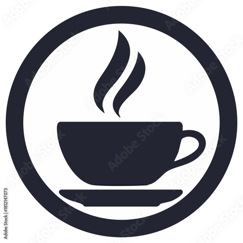 Steaming hot drink cup in round frame vector icon