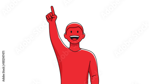 Red cartoon person pointing up with a smile