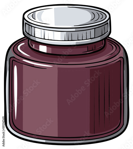 Illustration of a classic round glass jar with a metallic screw cap and dark reddish brown contents