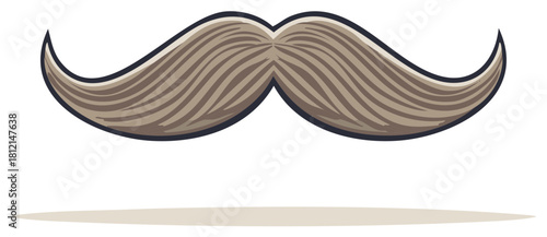 Illustrated Mustache with Retro Style Outlined Shape and Shadow