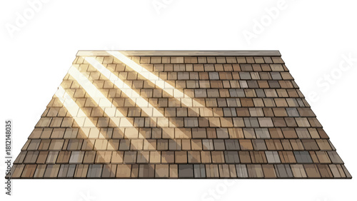 Rooftop shingles with diagonal sunlight