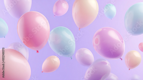 Soft lilac background with floating pastel balloons