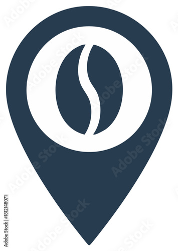Coffee bean icon on location pin, café shop locator, map marker