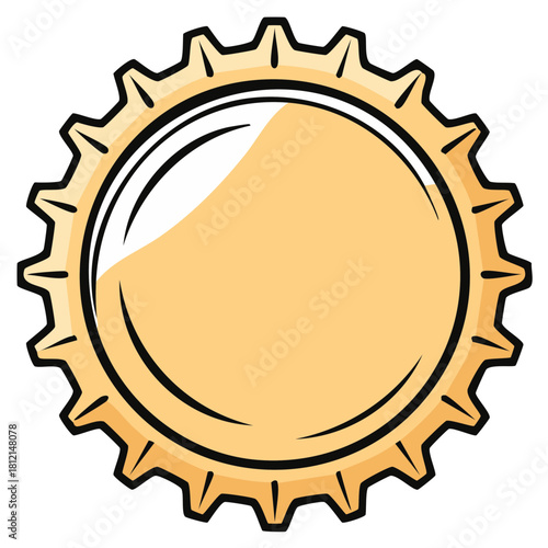 Shiny gold bottle cap vector illustration. Blank cartoon top for beer or soda.