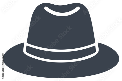 Classic dark fedora hat icon vector illustration for fashion accessory or stylish gentleman headwear design