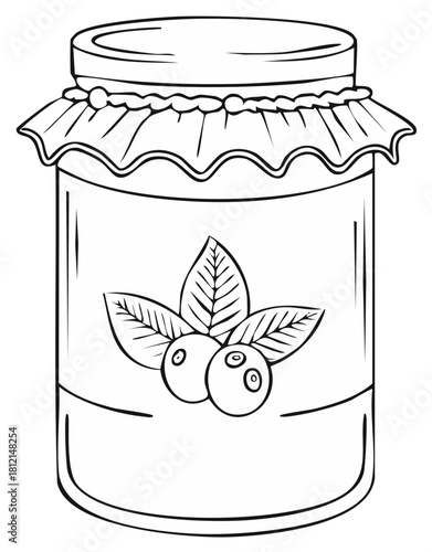 Berry Jam Jar Drawing with Berries and Leaves Decorative Illustration