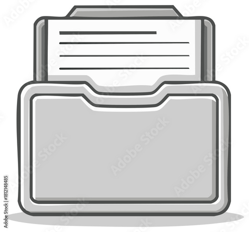 Illustration of a grey card catalog with lines of text on paper cards