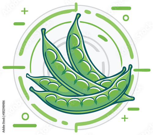 Green Pea Pods Icon Vector Illustration Fresh Vegetable Produce