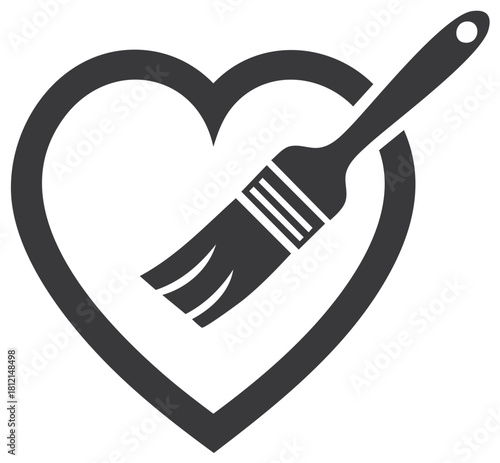 Creative heart icon with paintbrush illustrating a passion for art and home improvement design.