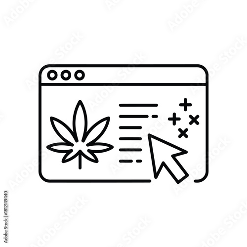 Cannabis leaf on website with cursor and stars
