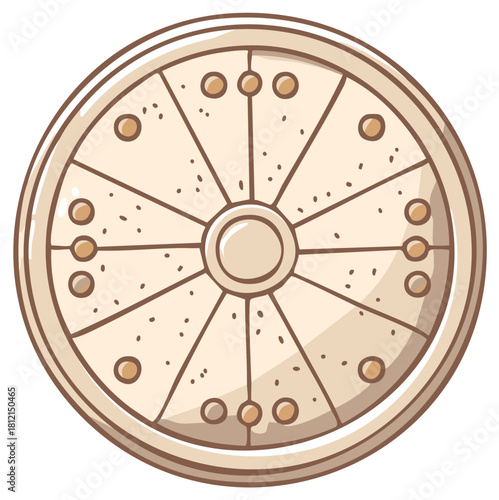 Stylized astrological wheel with celestial symbols and segmented design
