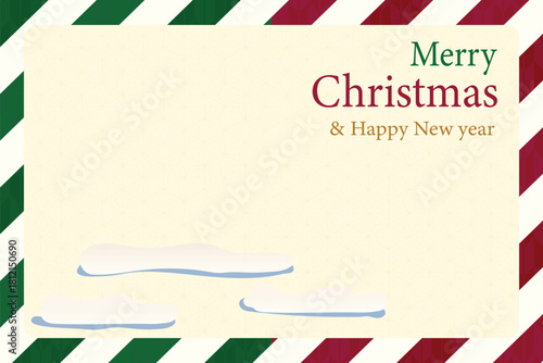 Christmas postcard two tone green and red colour with stripe.