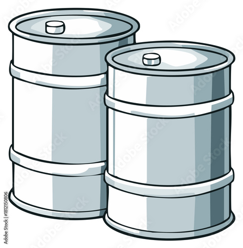 Two Cartoon Beer Kegs Or Barrels Metal Drink Containers Isolated