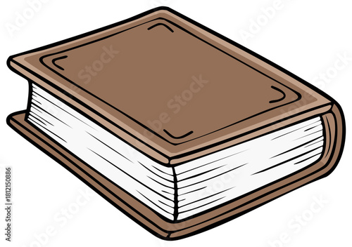 Closed Book Illustration with Brown Cover and White Pages for Reading and Education