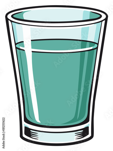 Glass tumbler with aquamarine liquid. Refreshment in glassware. Isolated illustration