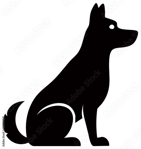 Simple Black Silhouette Illustration of a Seated Dog Profile with Pointed Ears and a Bushy Tail