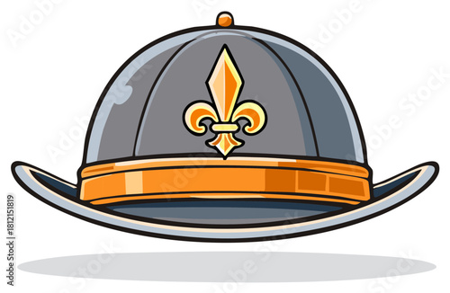 Conquistador Hat with Fleur de Lis Emblem and Orange Band