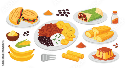 Traditional Venezuelan Food Dishes: Arepas, Pabellón Criollo, Tequeños, Mandocas, Chicha, Quesillo, and Cachapa for Digital Platforms
