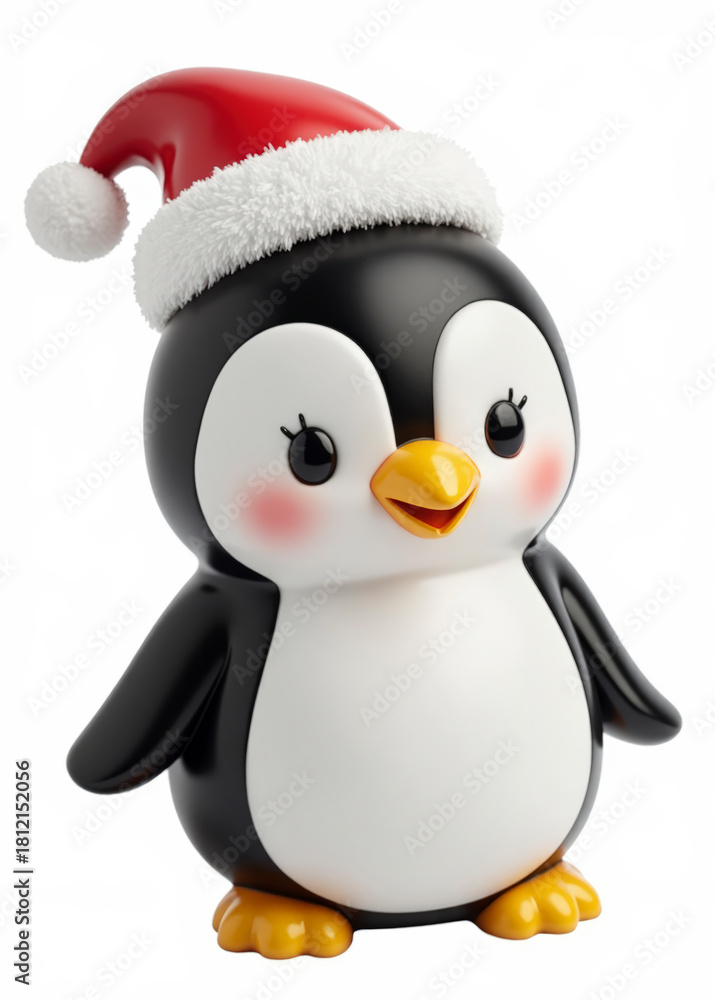 Fototapeta premium pingüino, gorro, navidad, dibujos animados, animal, ave, navida, 3d, ilustración, chistoso, catarro, de invierno, carácter, cuca, hielo, nieve, diversión, papá noel, vector, gorros, vacaciones
