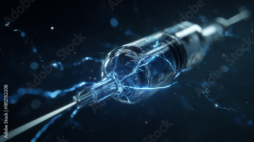 Medical syringe with glowing energy, Advanced biohacking syringe with synthetic