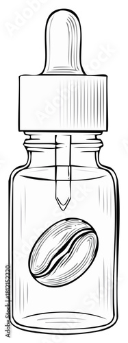 Coffee Bean Extract in Bottle with Dropper Outline Illustration