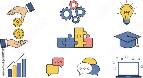 Collection of hand drawn icons representing science innovation creativity and ideas