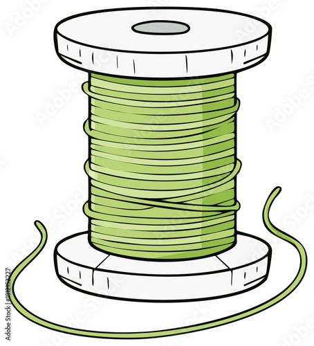 Single spool of light green thread unwound on white background