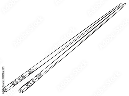 Pair of Asian chopsticks outline drawing for food and culture design element