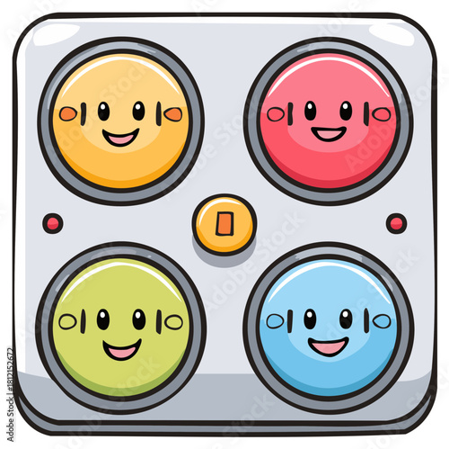 Cute Kawaii Music Pad Controller with Smiling Colorful Character Buttons Cartoon Illustration