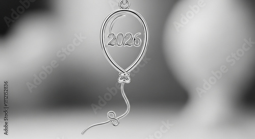 Silver balloon pendant with the year 2026 inside against a blurred gray background image studio shot created with generated ai