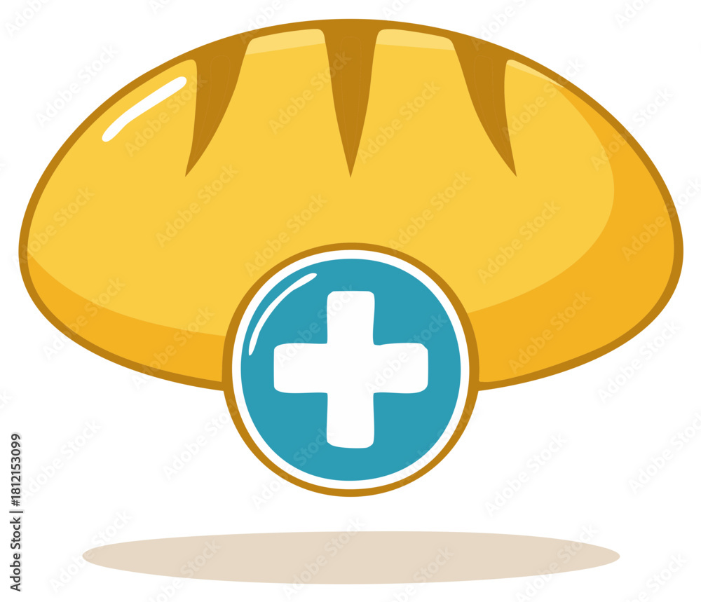 Fototapeta premium Healthy Bread Symbol with Medical Cross Icon Healthcare Nutrition Concept