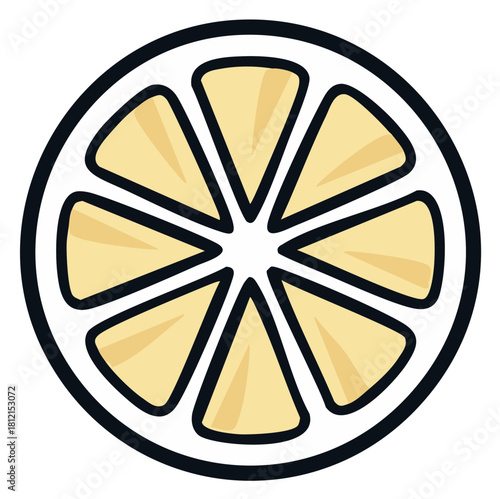 Simple lemon fruit slice cartoon icon with bold outline vector illustration