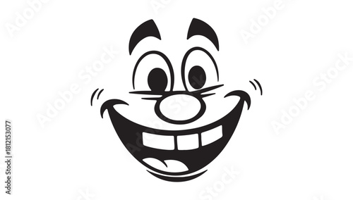 Joyful cartoon face with a cheerful grin, perfect for expressing happiness and lighthearted fun, ideal for designs needing a touch of playful charm