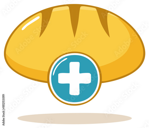 Healthy Bread Symbol with Medical Cross Icon Healthcare Nutrition Concept