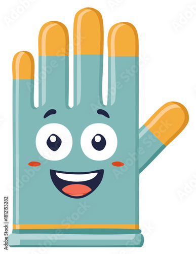 Happy Protective Glove Cartoon Character - Cleanliness, Safety, Medical, Healthcare and Hygiene Concept
