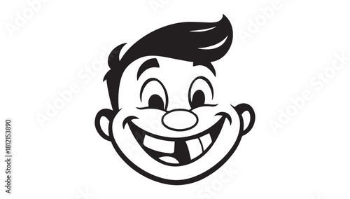 Cheerful cartoon boy face grinning widely, perfect for adding fun to your designs and bringing a playful touch to any project. Expressive character design.