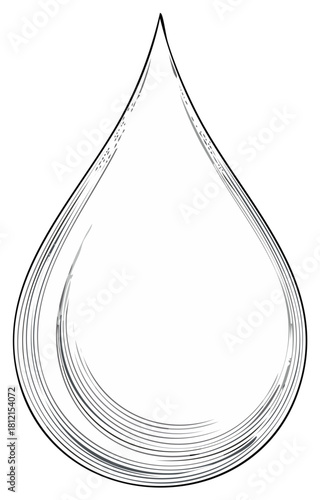 Monochrome Water Drop Illustration with Fluid Lines