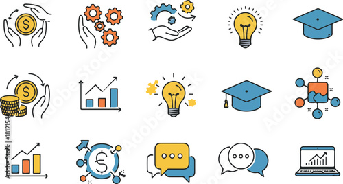 Business, education, finance, strategy, and idea icons