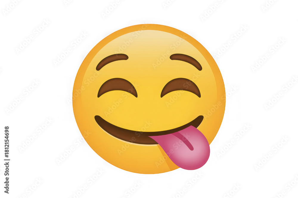 Fototapeta premium Joyful yellow emoji sticking out tongue expressing fun and happiness online communications