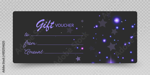 Elegant Gift Certificate and Card. luxury gift vouchers. Cosmic Sparkle and Galactic Glow special light effect 