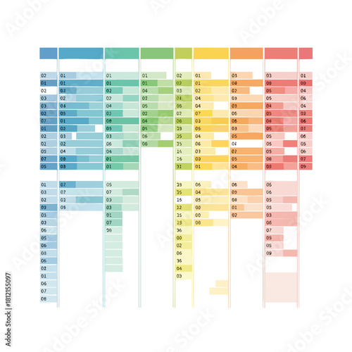 Multicolored Organized Color Swatch Palette Grid Chart.