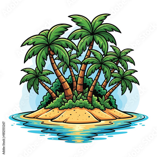 Tropical Island Paradise with Palm Trees and Blue Water