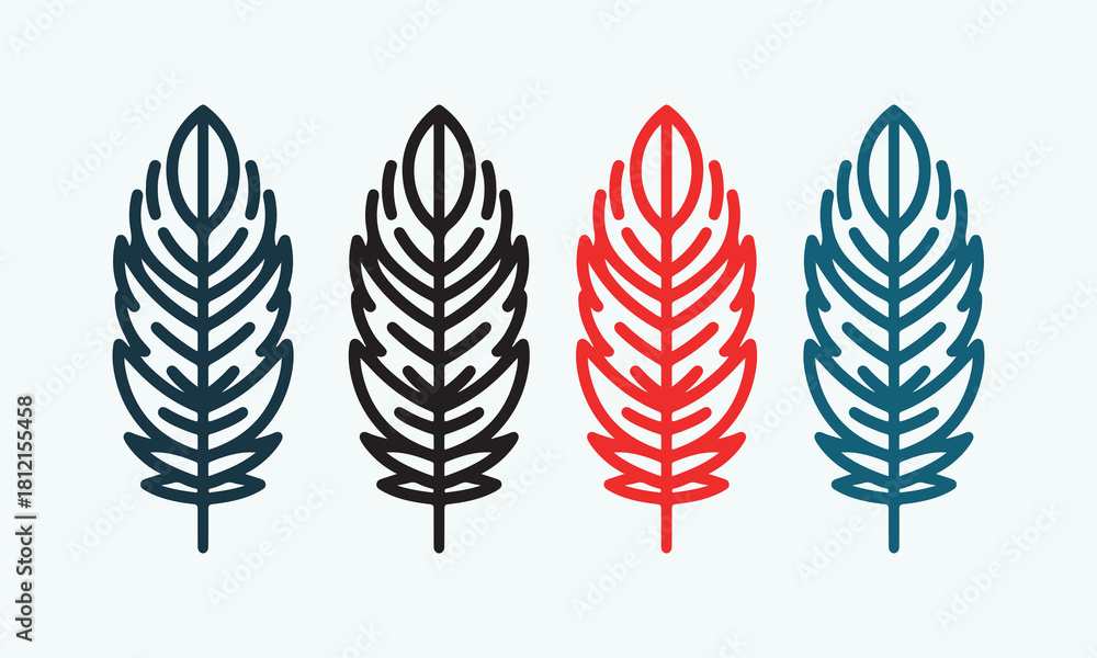 Obraz premium Vector illustration of a set of feathers.