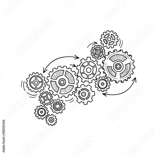 Interconnected Mechanical Gears and Cogs Illustration.