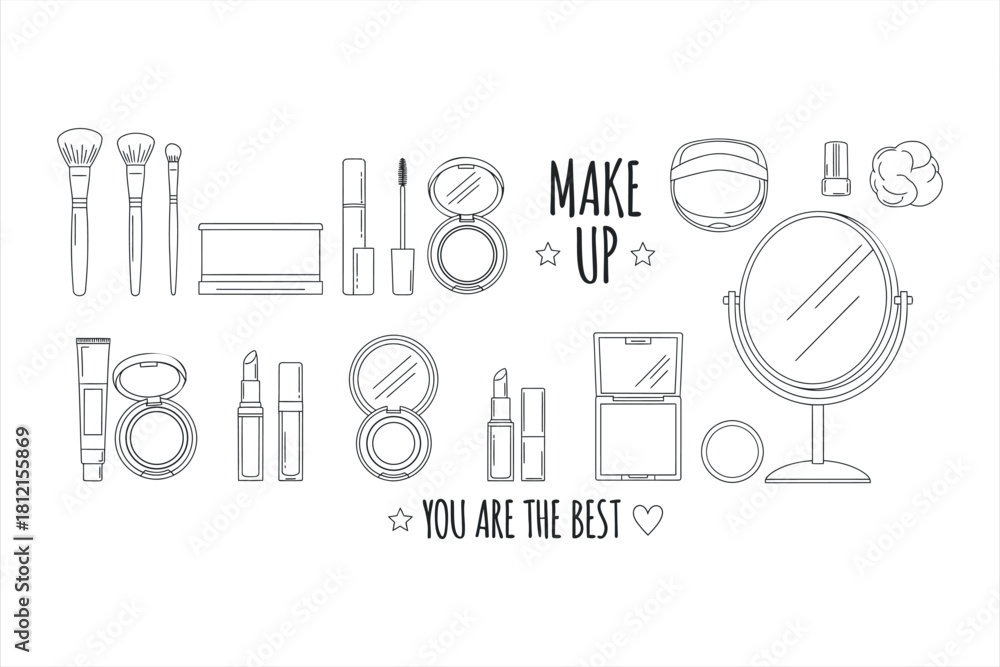 Fototapeta premium Cosmetic items and brushes for makeup