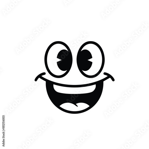 Happy Cartoon Smiling Face Icon With Eyes.