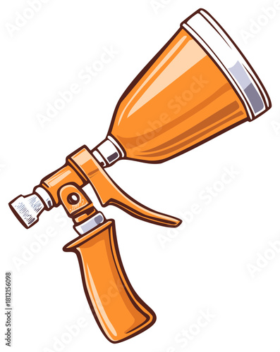 Illustration of an Orange Paint Sprayer Tool Used for Painting and Automotive Finishes with Air Pressure